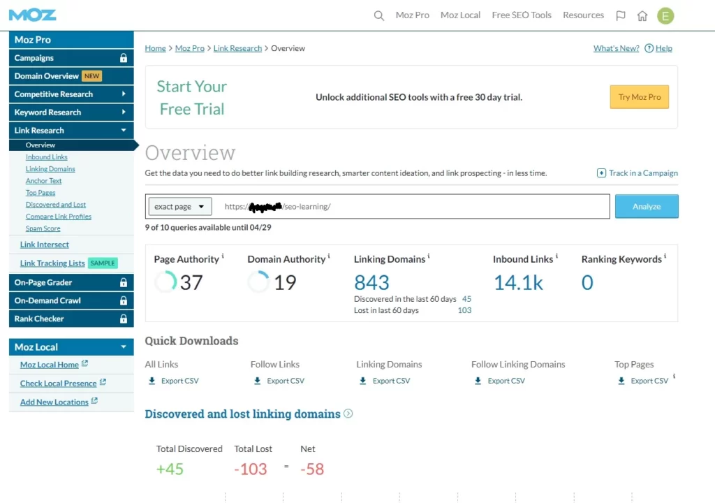 آنالیز بک لینک رقبا با Link Explorer سایت Moz