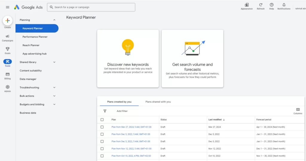 ابزار رسمی تحقیق کلمات کلیدی گوگل: Google Keyword Planner Tool